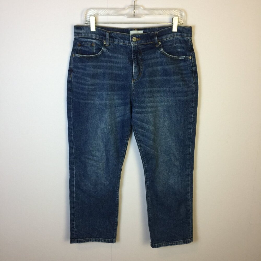 Loft Straight Crop Jeans Size 31/12 Womans Blue Denim Mid Rise Dark Wash